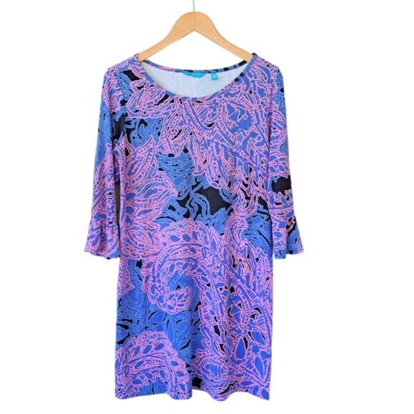 TORI RICHARD Lana Ruffle Sleeve Jersey Shift Mini Dress Small Pink Periwinkle - Picture 6 of 10